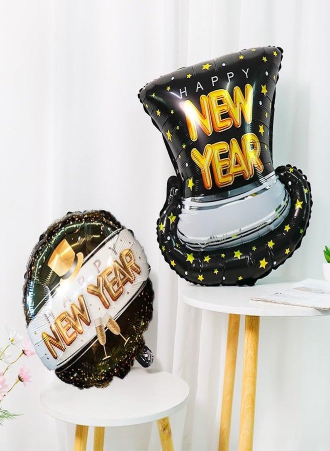 AMFIN (Pack of 5) Hat Foil Balloon for New Year 2026 Party Decoration - Black & Gold - Image 4